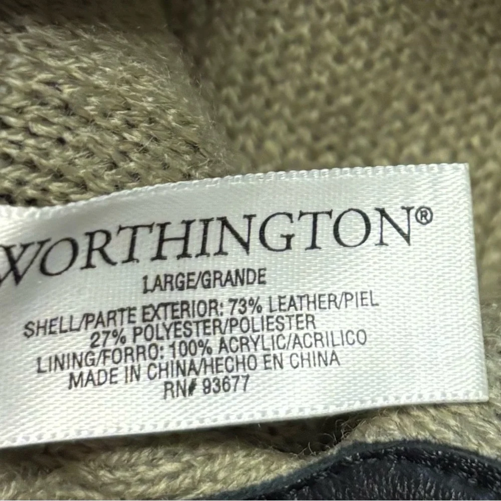 Worthington Black Leather Gloves with Black-and-White Houndstooth Back